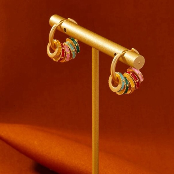 Gold and colorful enamel huggie earrings 🌈 - Picture 2 of 4